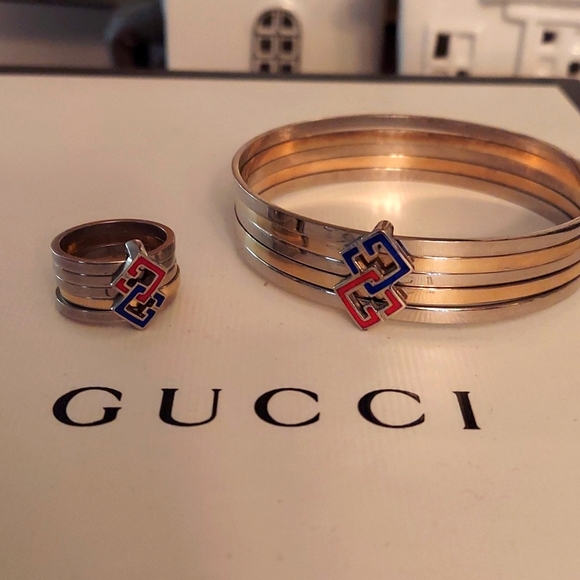 Amazing Gucci 5 band Gucci bracelet and ring, 925, enamel, vintage EMC! - Picture 8 of 11